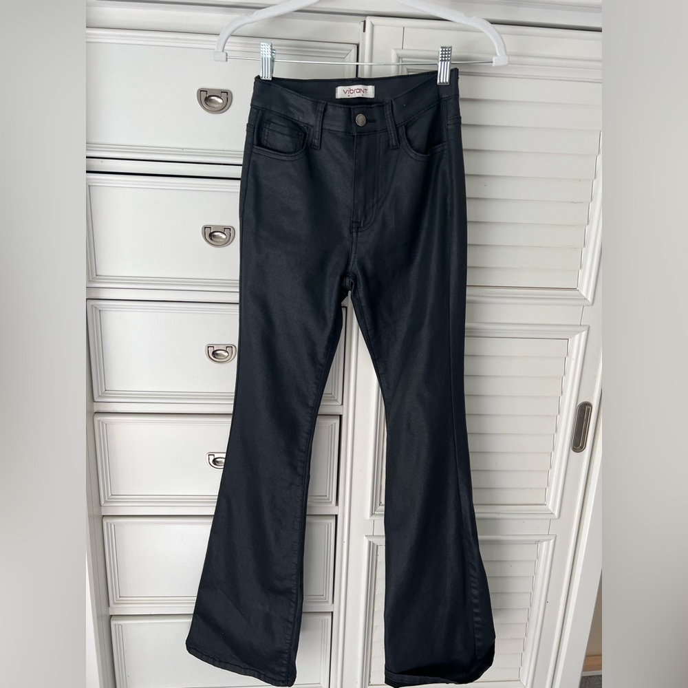 Edikted Black Faux Leather flare jeans